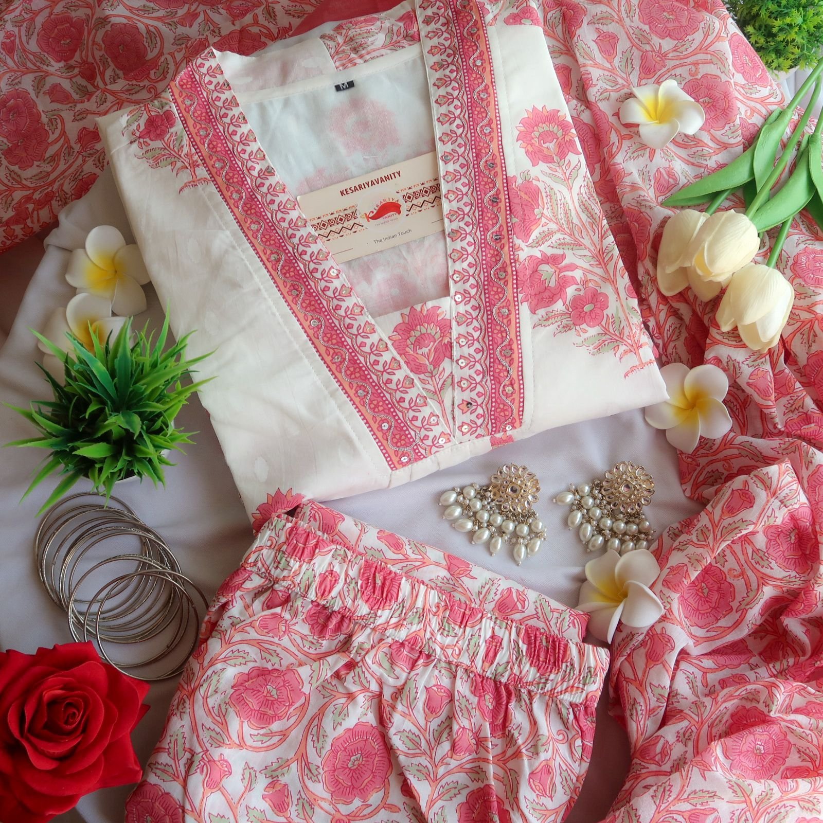 IMG-20240301-WA0019.jpg Pink Roses Three piece Cotton Suit Set - Blend of Fun - Image 1