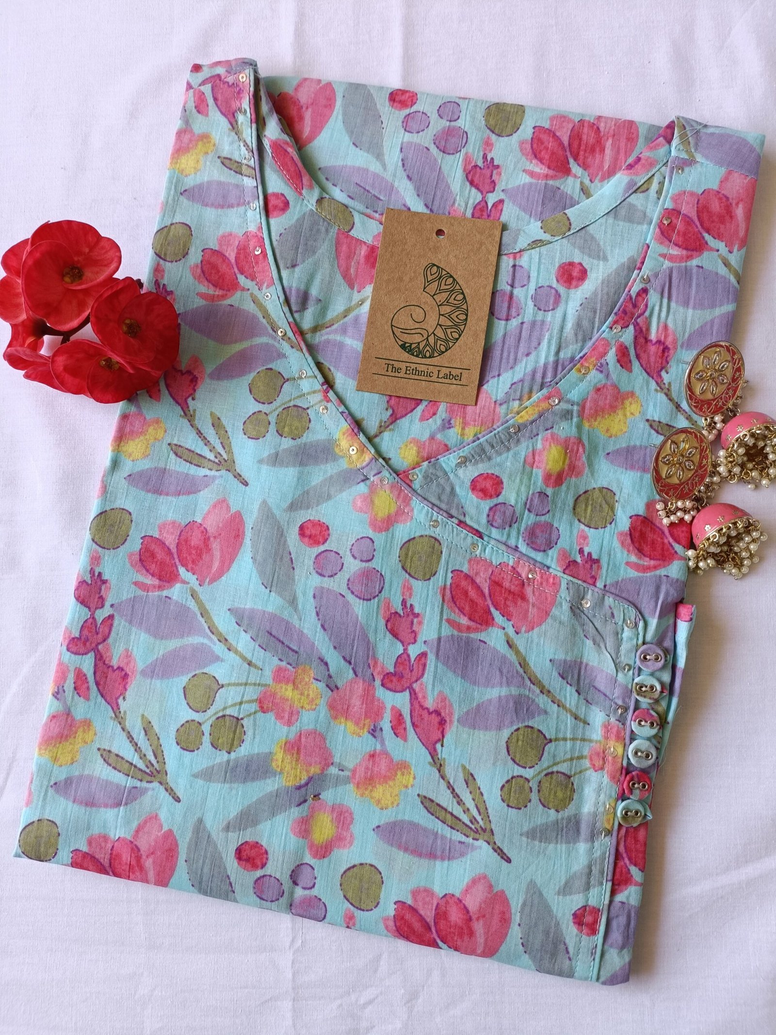 IMG20230202153414-scaled-1.jpg Blue Pink Jaal Angrakha Cotton Kurta - S - Image 1