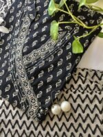 Black Bagru Hand Block Pritned Angrakha Kurta Set(3pc) - Image 2