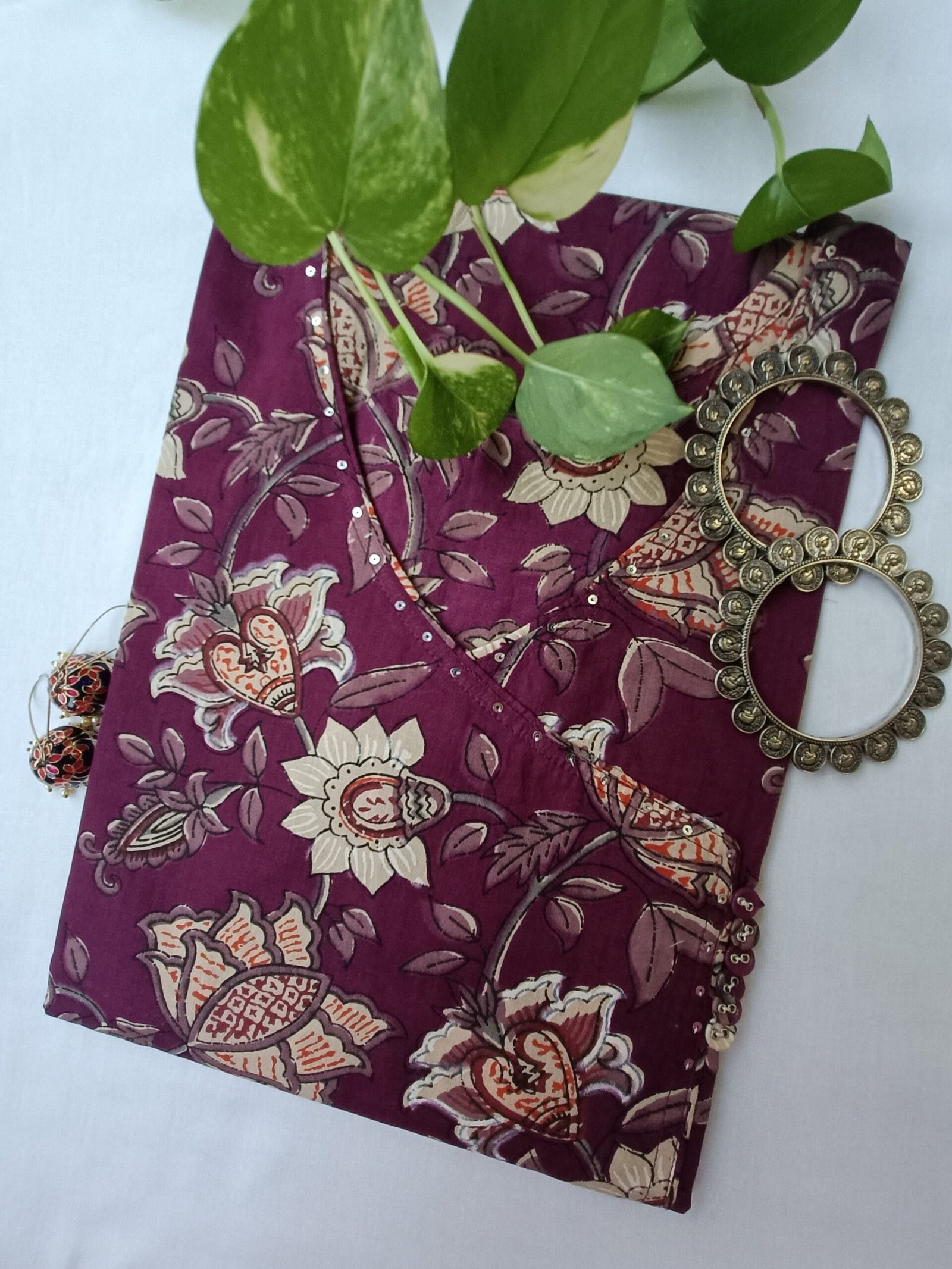 IMG20230816190417-scaled-1.jpg "Haseen" Purple Angrakha Cotton Kurta - Image 1