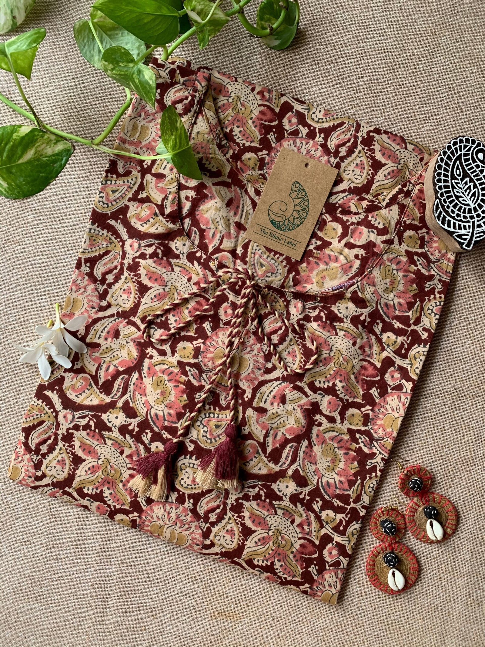 IMG_3648-scaled-1.jpg "Suri" Hand Block Printed Tassel Cotton kurta - Big Size - Image 1