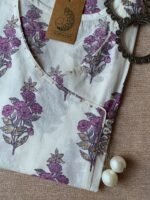 "Verbena" White Purple Angrakha Cotton Kurta - Image 3