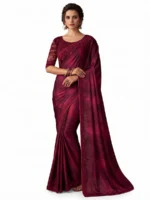 Maroon Floral Sequins Embroidered Art SIlk Saree