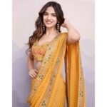 Yellow Bandhani Printed Georgette Saree With Embroidered Lace Border - Image 7