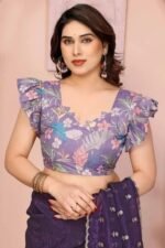Rich Purple Silk Blend Saree with Intricate Floral Sequins Embroidery – A Glamorous Statement Piece - Image 6