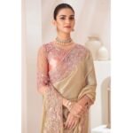 Beige Embroidered Chiffon Saree - Image 6