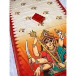 Exquisite Offwhite & Red Durga Maa Digital Printed Saree With Sacred Motifs & Contrast Border - Image 4