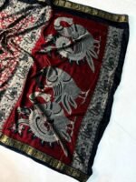 Elegant Red & Black Mulmul Cotton Saree with Kalamkari Peacock Motif Border - Image 2