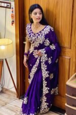 Graceful Violet Silk Blend Saree with Butta Motifs and Exquisite Coding Embroidery - Image 4