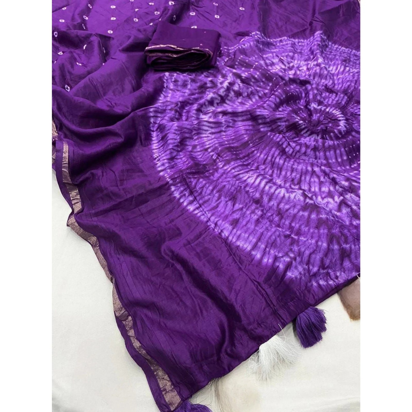 imgi_10_6_ARSA-ZARA2-VIOLET-PEACHMODE Violet Bandhani Digital Printed Linen Cotton Saree - Image 1