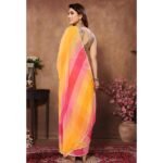 Yellow & Pink Printed Ready To Wear Georgette Saree - Image 4