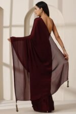 Elegant Maroon Solid Silk Blend Saree Crafted for Glamorous Party Wear - Image 4