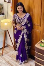 Graceful Violet Silk Blend Saree with Butta Motifs and Exquisite Coding Embroidery - Image 5