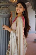 Pastel Grey Sequins Embroidered Jimmy Choo Tissue Saree With Tassels - Image 5