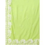 Lime Green Floral Embroidered Georgette Saree - Image 3