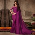 Maroon Floral Sequins Embroidered Art SIlk Saree - Image 5