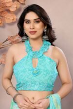 Turquoise Printed Georgette Saree Saree With Tassel - Image 5