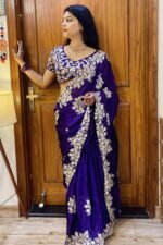 Graceful Violet Silk Blend Saree with Butta Motifs and Exquisite Coding Embroidery - Image 6