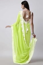 Lime Green Floral Embroidered Georgette Saree - Image 5