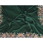 Bottle Green Satin Saree with Delicate Floral Embroidery and Intricate Resham Work - Image 7