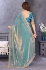 Teal Satin Saree with Solid Body and Decorative Lace Embellished Border – A Modern Ethnic Staple - Image 5
