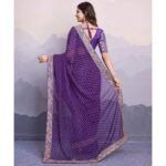 Purple Bandhani Printed Georgette Saree With Embroidered Lace Border - Image 7