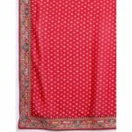 Red Bandhani Printed Georgette Saree With Embroidered Lace Border - Image 3