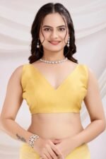 Yellow Floral Embroidered Net Saree - Image 6