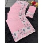 Pink Floral Embroidered Vichitra Silk Saree - Image 6