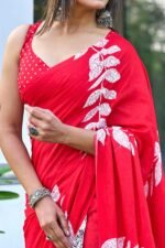 Pink Pure Cotton Saree with Ethnic Bagru Print Work