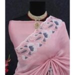 Pink Floral Embroidered Vichitra Silk Saree - Image 5