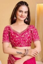 Rani Pink Soft Net Saree With Delicate Floral Embroidery & Shimmering Sequins Work - Image 6