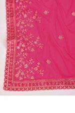 Rani Pink Soft Net Saree With Delicate Floral Embroidery & Shimmering Sequins Work - Image 7