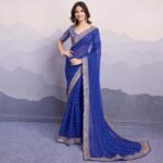Red Bandhani Printed Georgette Saree With Embroidered Lace Border - Image 8
