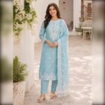 Sky Blue Floral Embroidered Modal Dress Material - Image 4