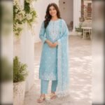 Sky Blue Floral Embroidered Modal Dress Material