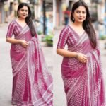 Pink Printed Chanderi Saree With Tassels