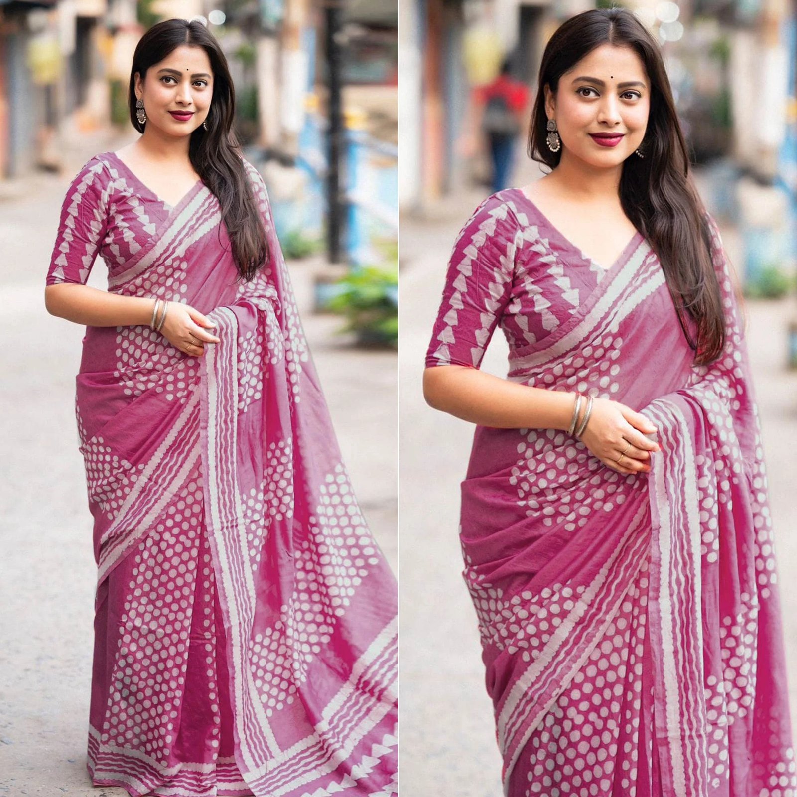 imgi_5_1_ARSA-HEENA-PINK-PEACHMODE Pink Printed Chanderi Saree With Tassels - Image 1