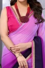 Lavender & Dark Purple Ombre Georgette Saree With Tassels - Image 2