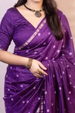 Violet Bandhani Digital Printed Linen Cotton Saree - Image 2