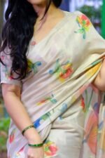 Beige Art Silk Saree Featuring Graceful Floral Motifs - Image 2