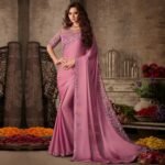 Pink Floral Sequins Embroidered Art SIlk Saree - Image 2