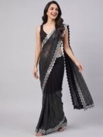 Black Embellished Georgette Saree - Image 4