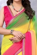 Multicolor Ombre Georgette Saree With Tassels - Image 3