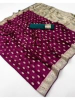 Elegant Magenta Satin Silk Zari Work Saree with Contrast Blouse - Image 2