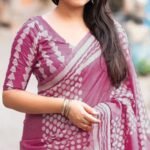 Pink Printed Chanderi Saree With Tassels - Image 2