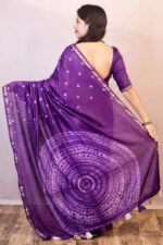Violet Bandhani Digital Printed Linen Cotton Saree - Image 3
