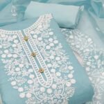 Sky Blue Floral Embroidered Modal Dress Material - Image 2