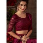 Maroon Floral Sequins Embroidered Art SIlk Saree - Image 2