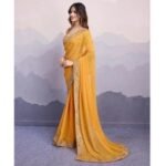 Yellow Bandhani Printed Georgette Saree With Embroidered Lace Border - Image 5